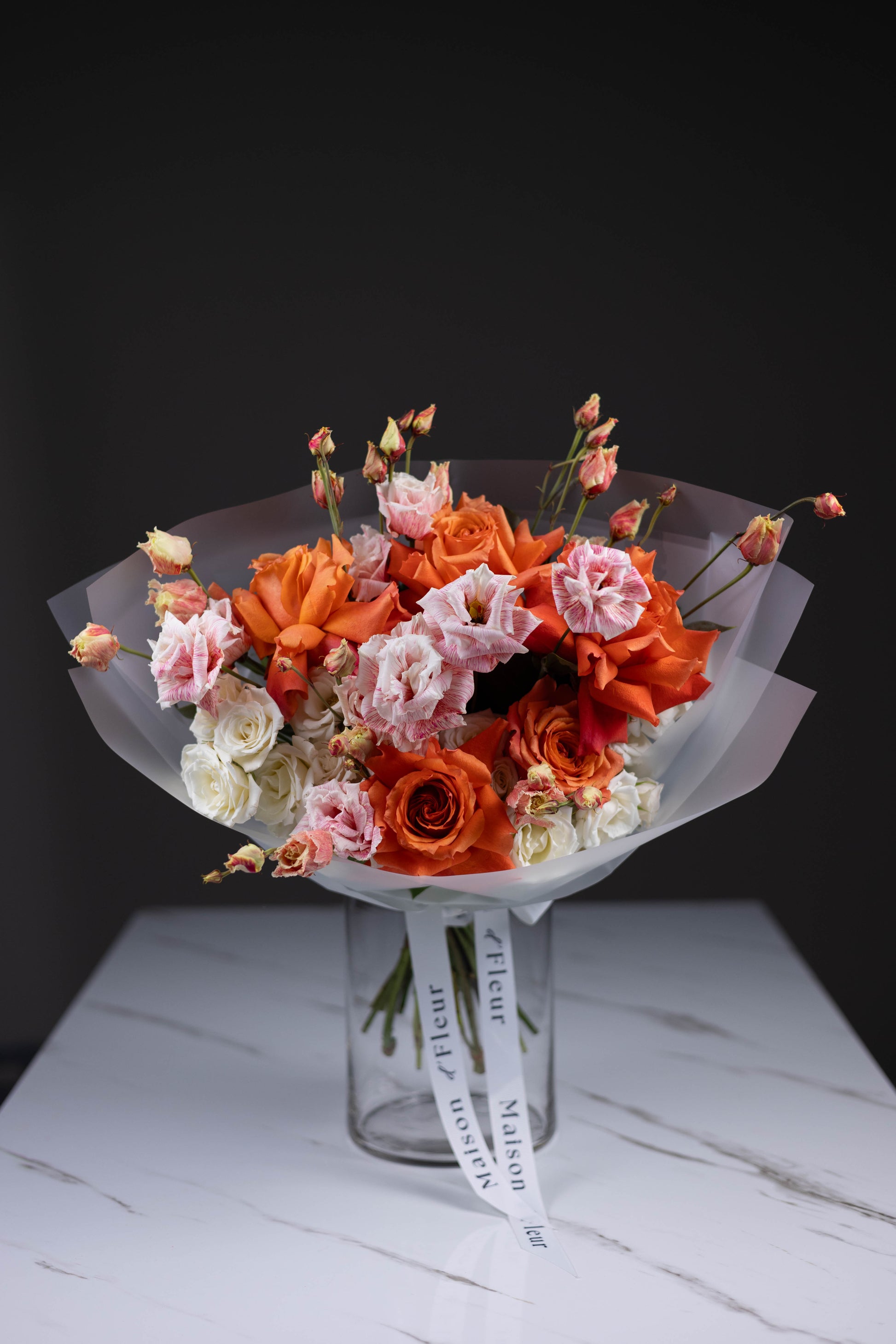 Bright orange and pink rose bouquet – Charlotte NC luxury florist