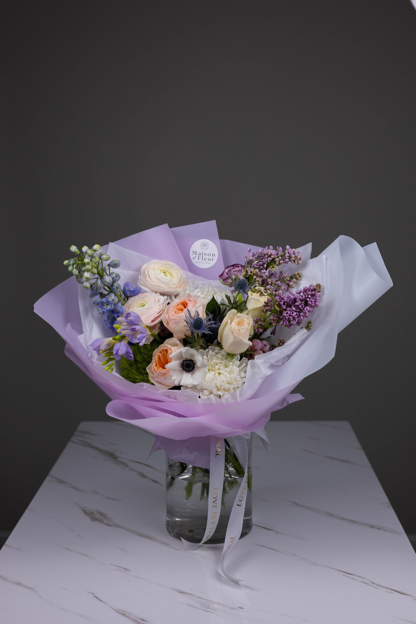 "Evening in Provence" Lavender Blue Peach Bouquet