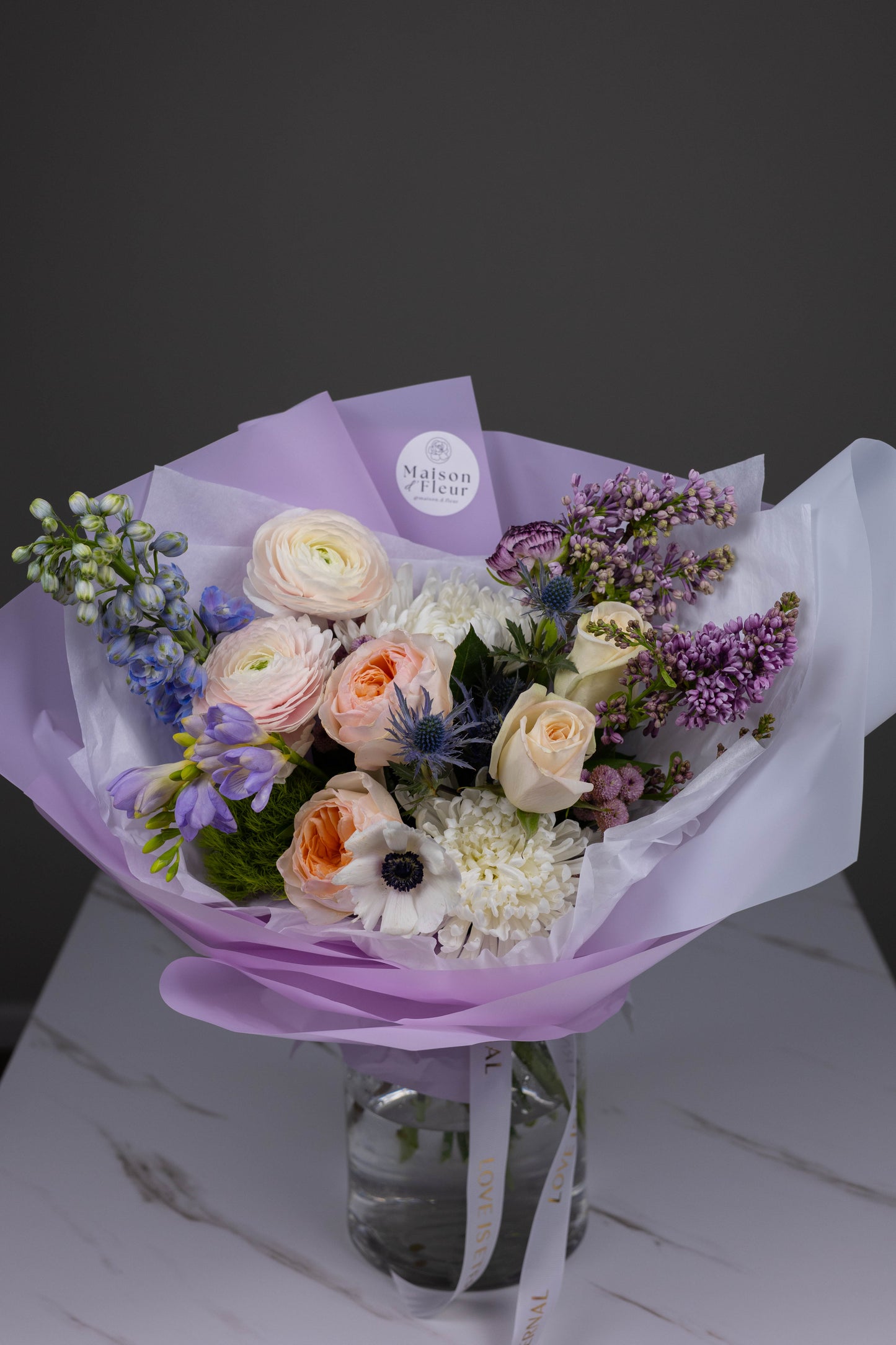 "Evening in Provence" Lavender Blue Peach Bouquet