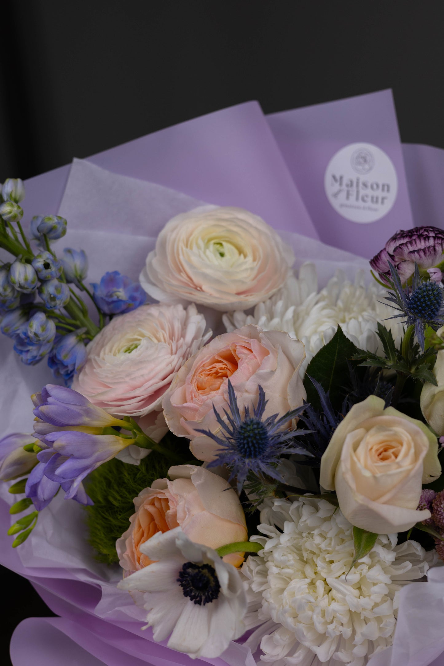 "Evening in Provence" Lavender Blue Peach Bouquet