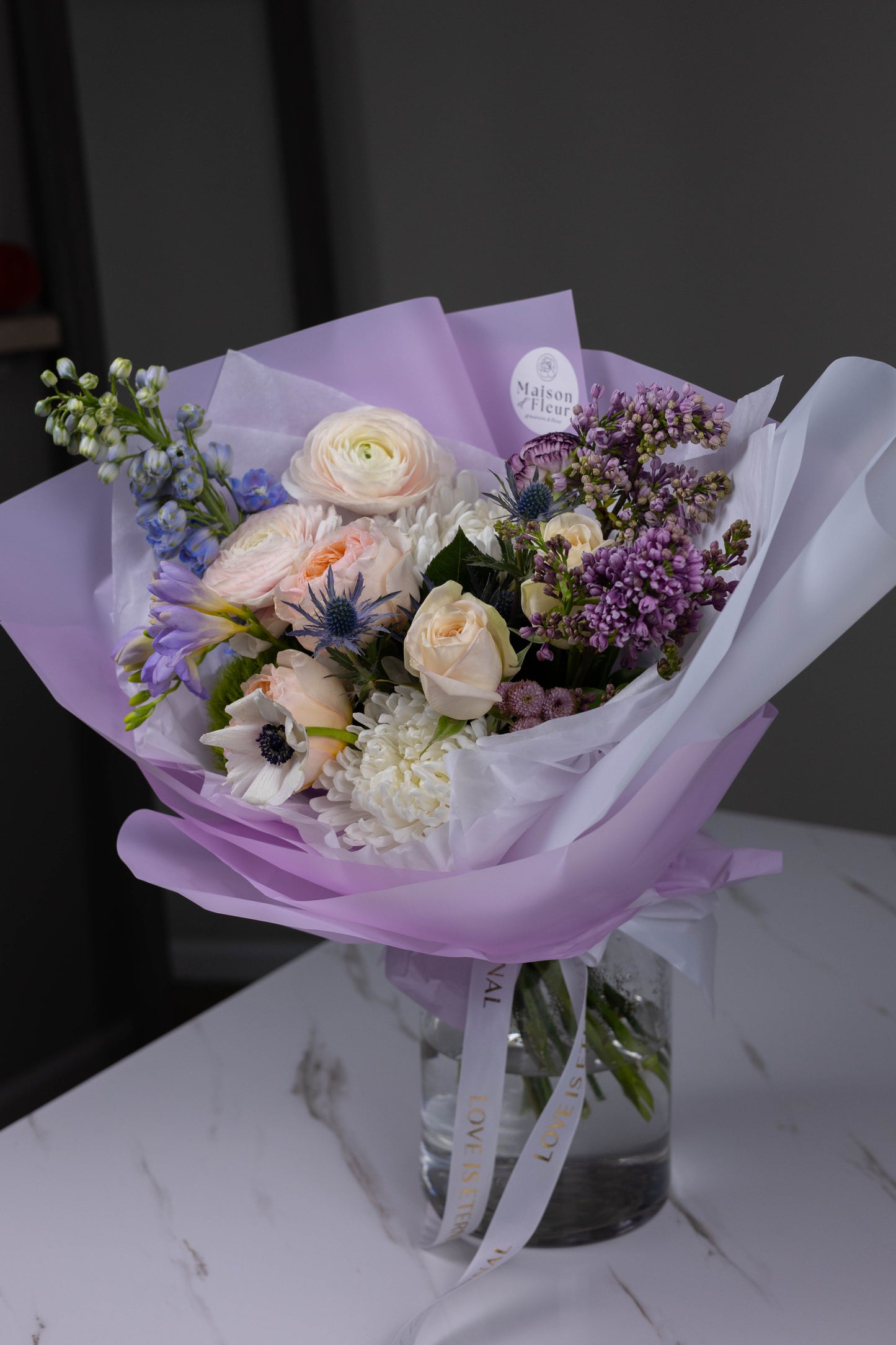 "Evening in Provence" Lavender Blue Peach Bouquet