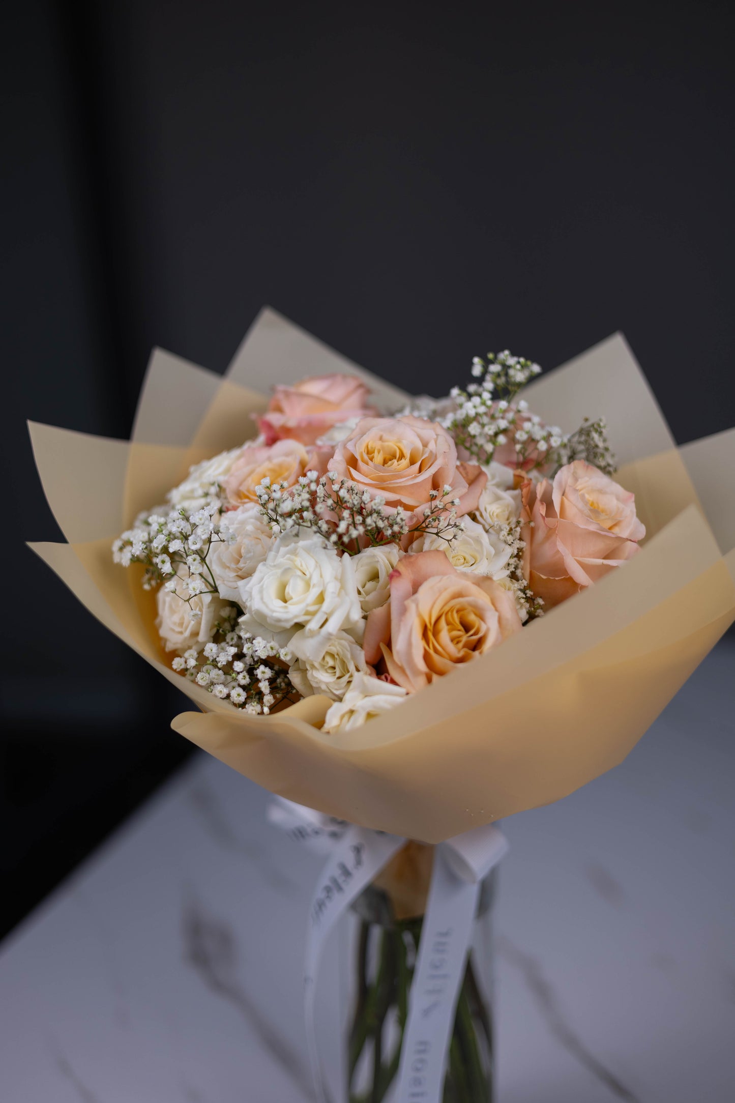 "Morning Sonata" Trio Bouquet of Shimmer Roses, Spray roses and Baby's Breath