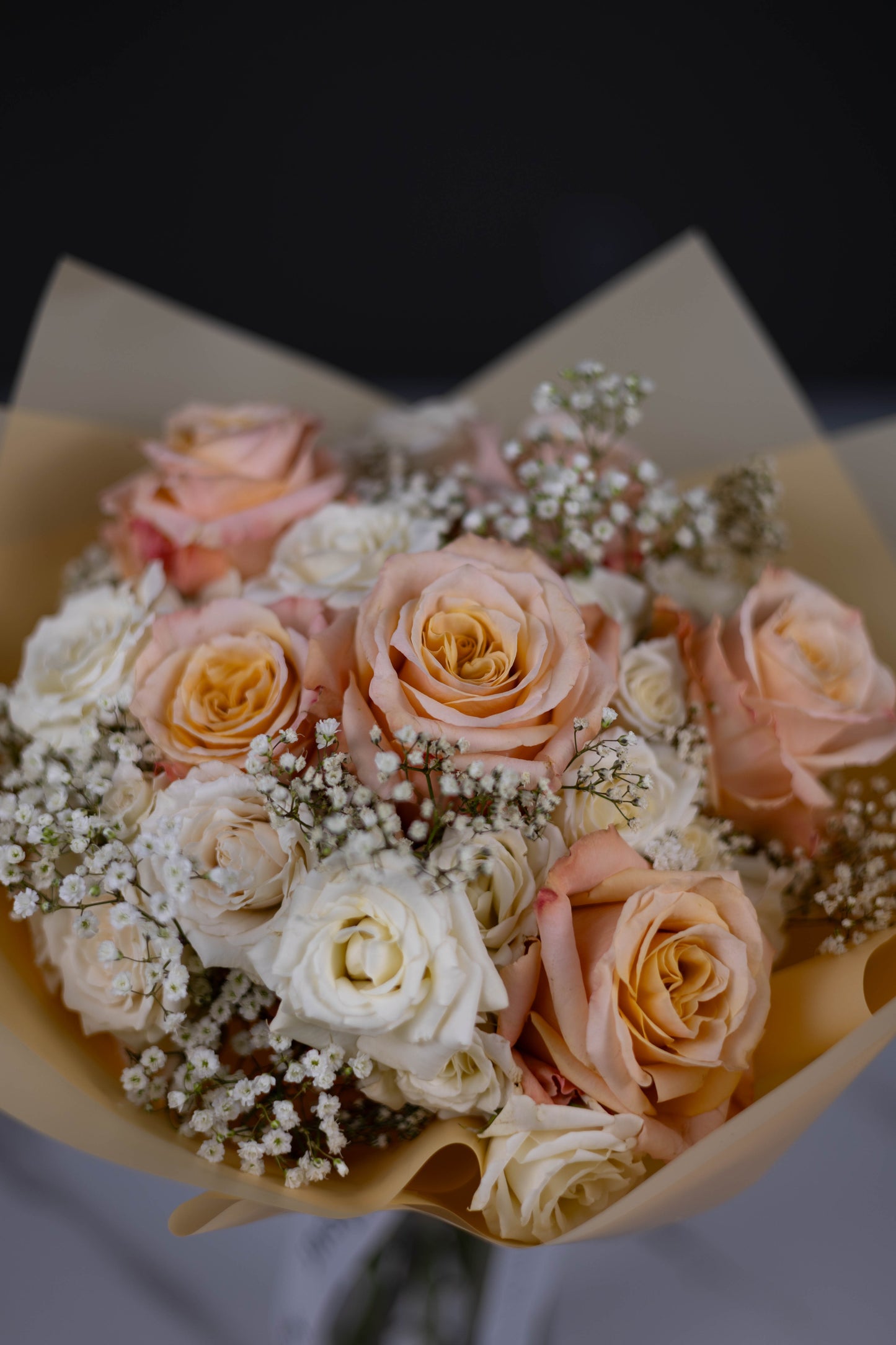 "Morning Sonata" Trio Bouquet of Shimmer Roses, Spray roses and Baby's Breath