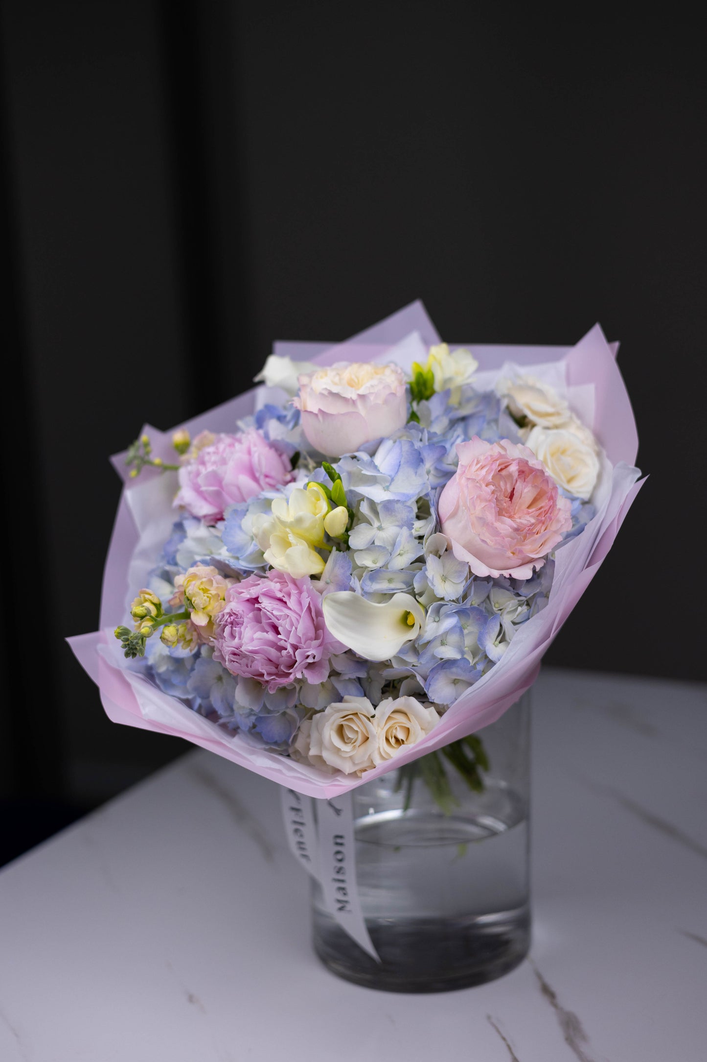 "Éclat du Matin" Luxury Bouquet of Hydrangea, Peonies, Garden Roses, Freesia, Calla Lilies and Stock