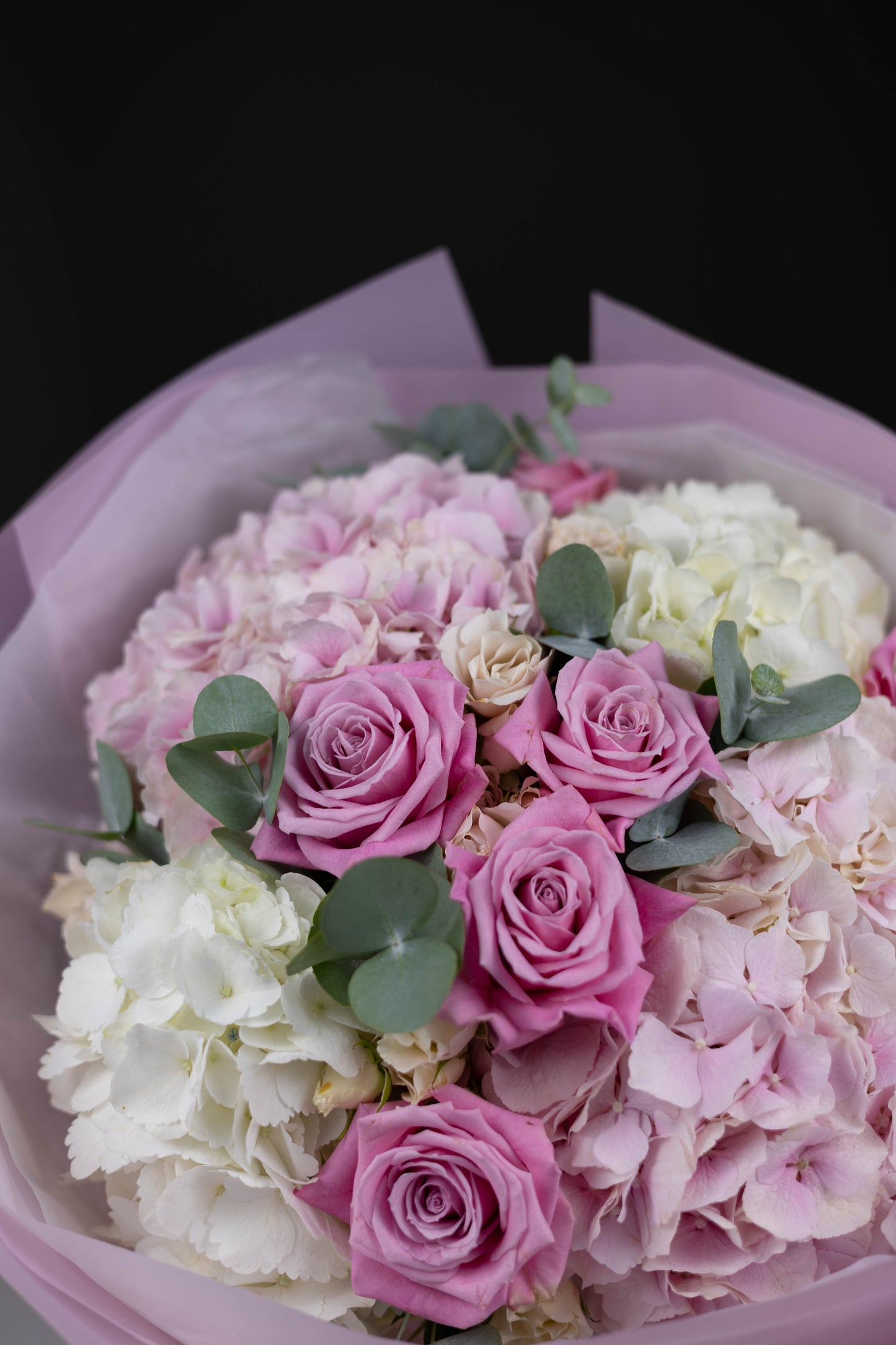 "Éclat Rosé" Blush Bouquet with Roses, Hydrangeas and Eucalyptus