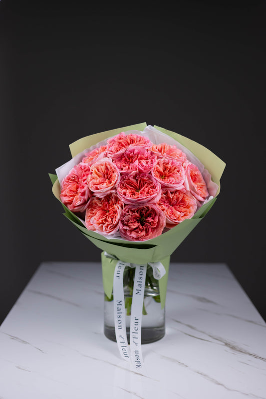 Luxury bouquet of coral garden roses – Charlotte NC flower delivery