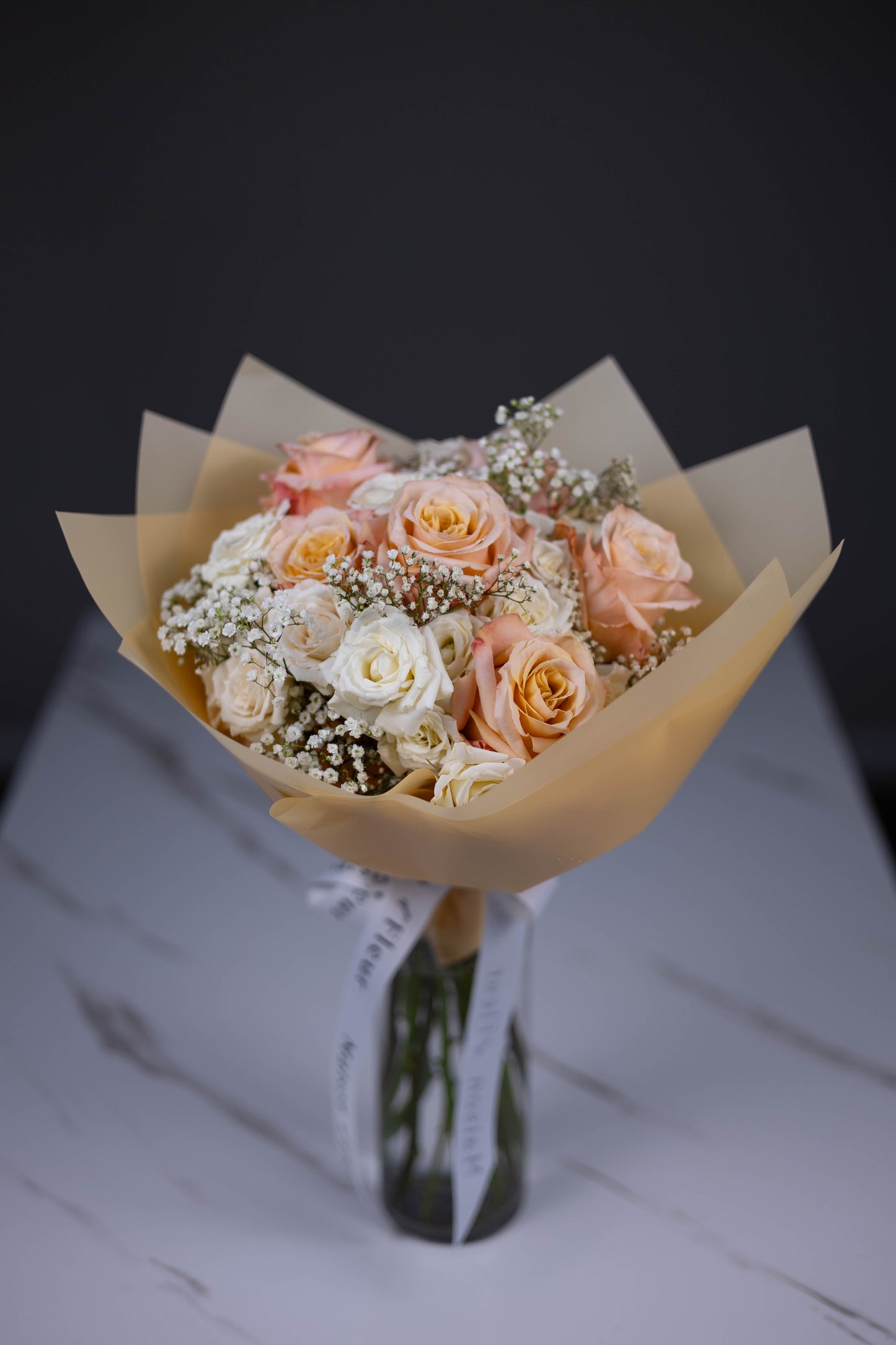 "Morning Sonata" Trio Bouquet of Shimmer Roses, Spray roses and Baby's Breath