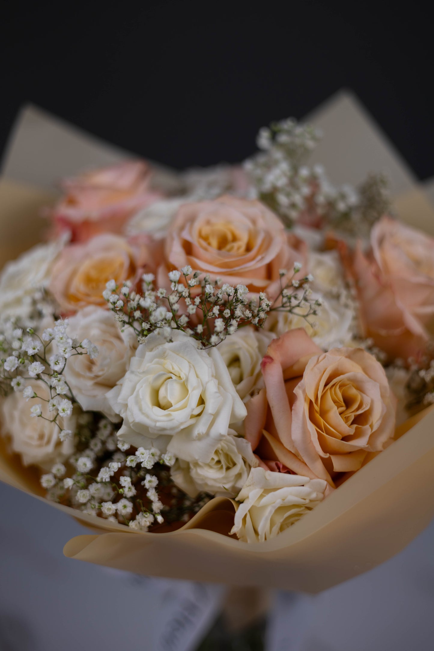 "Morning Sonata" Trio Bouquet of Shimmer Roses, Spray roses and Baby's Breath