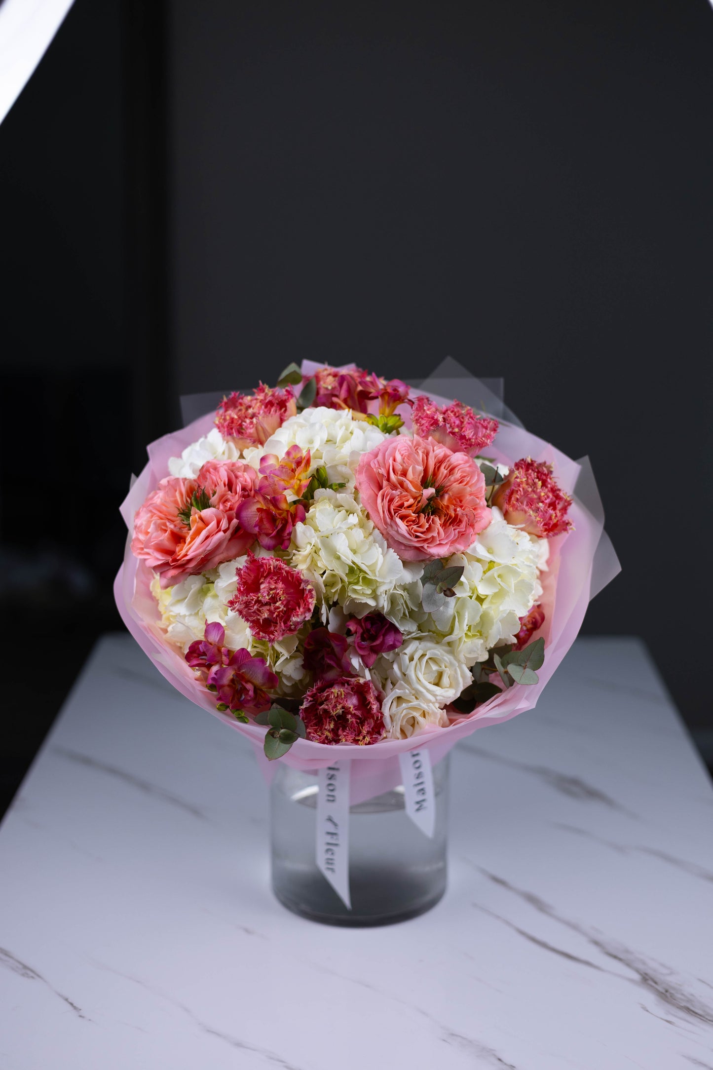 "Rosé d’Été" Bouquet of Hydrangeas, Tulips, Mandarin Roses and Freesia