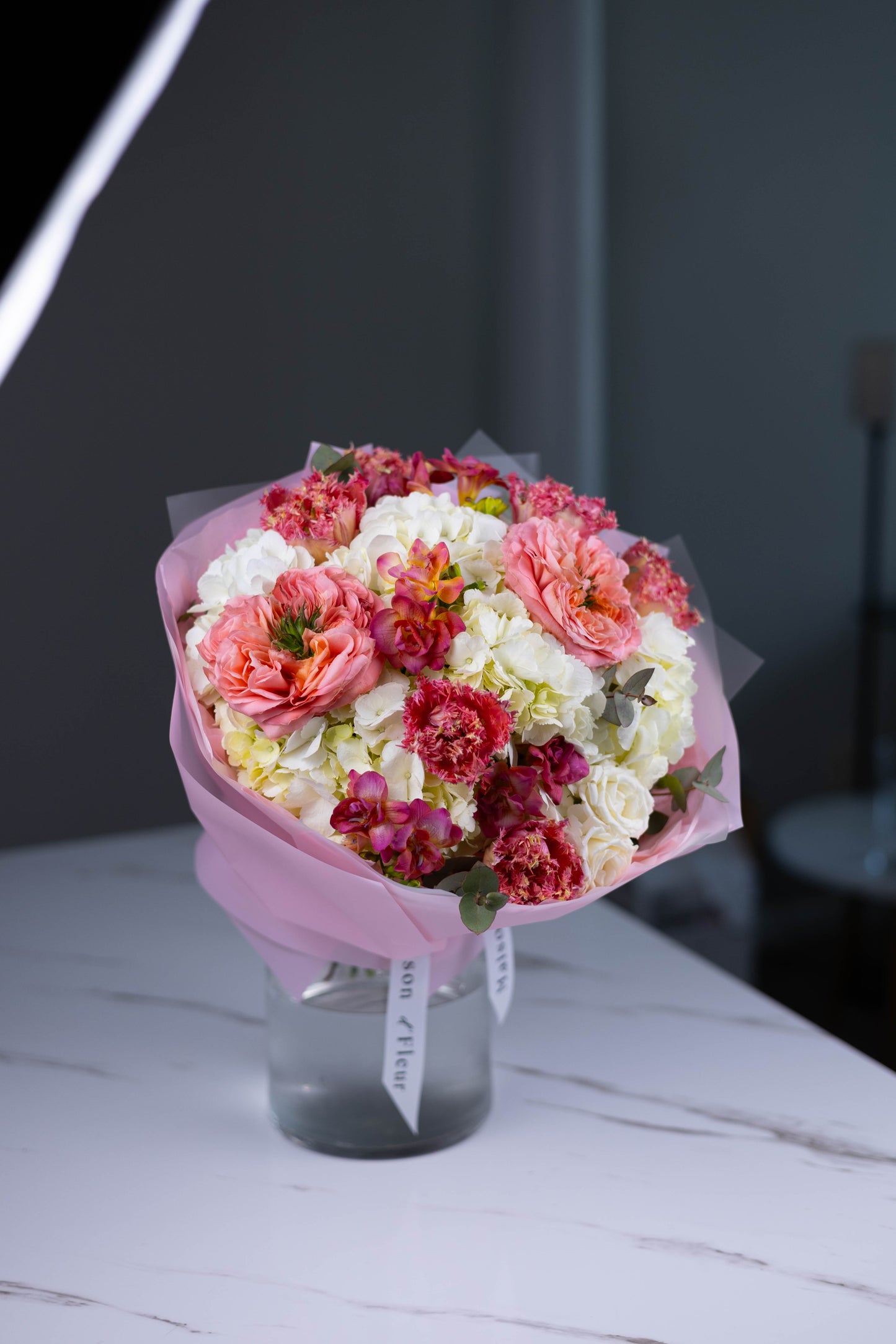 "Rosé d’Été" Bouquet of Hydrangeas, Tulips, Mandarin Roses and Freesia