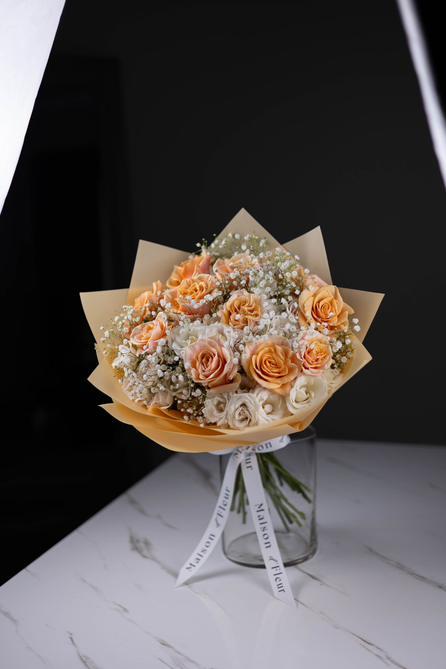 "Morning Sonata" Trio Bouquet of Shimmer Roses, Spray roses and Baby's Breath