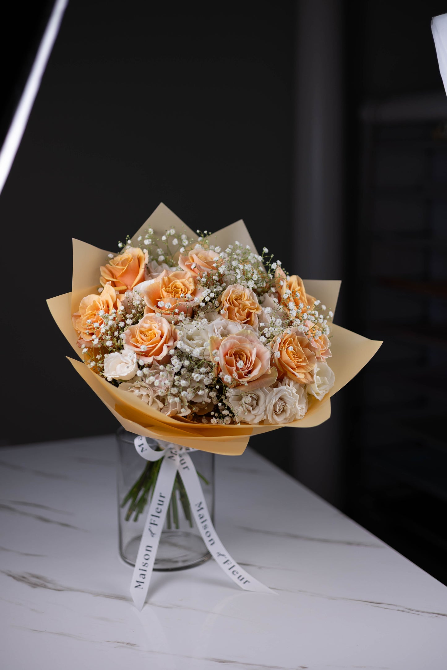 "Morning Sonata" Trio Bouquet of Shimmer Roses, Spray roses and Baby's Breath